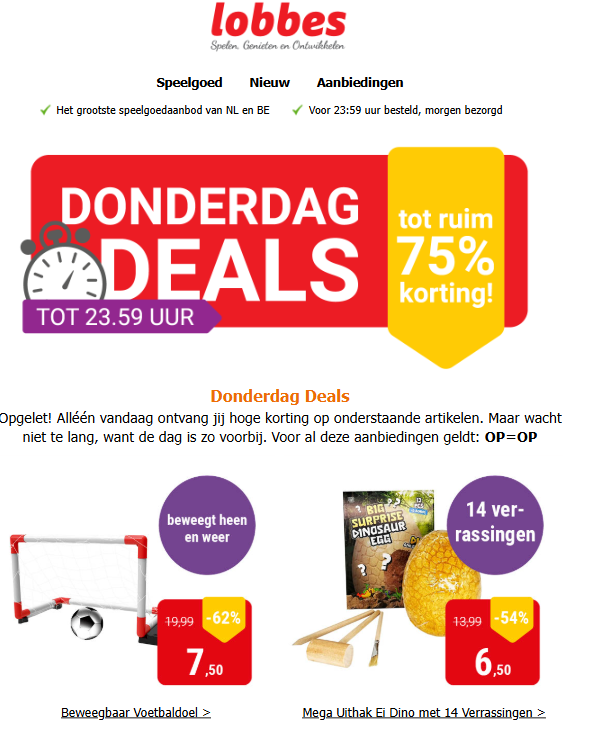 Donderdagdeal Lobbes NL: tot 75% korting op selectie speelgoed